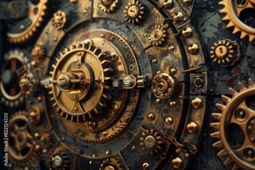 An intricate, clockwork-inspired lock mechanism, interlocking gears and coded symbols representing the complexities of encryption, photorealistic © ktianngoen0128