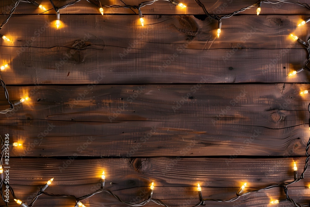 Stylish Christmas Lights Garland on Wooden Background Stylish Christmas Lights Garland on Wooden Background