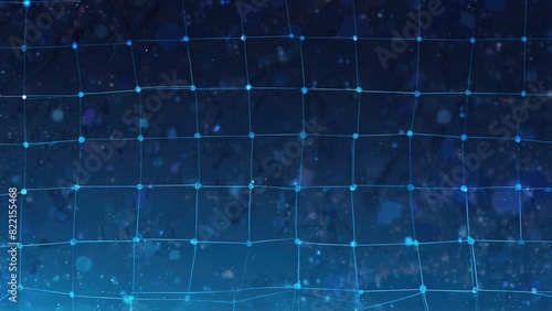 Blue abstract background with a network grid and particles connected © MochSjamsul