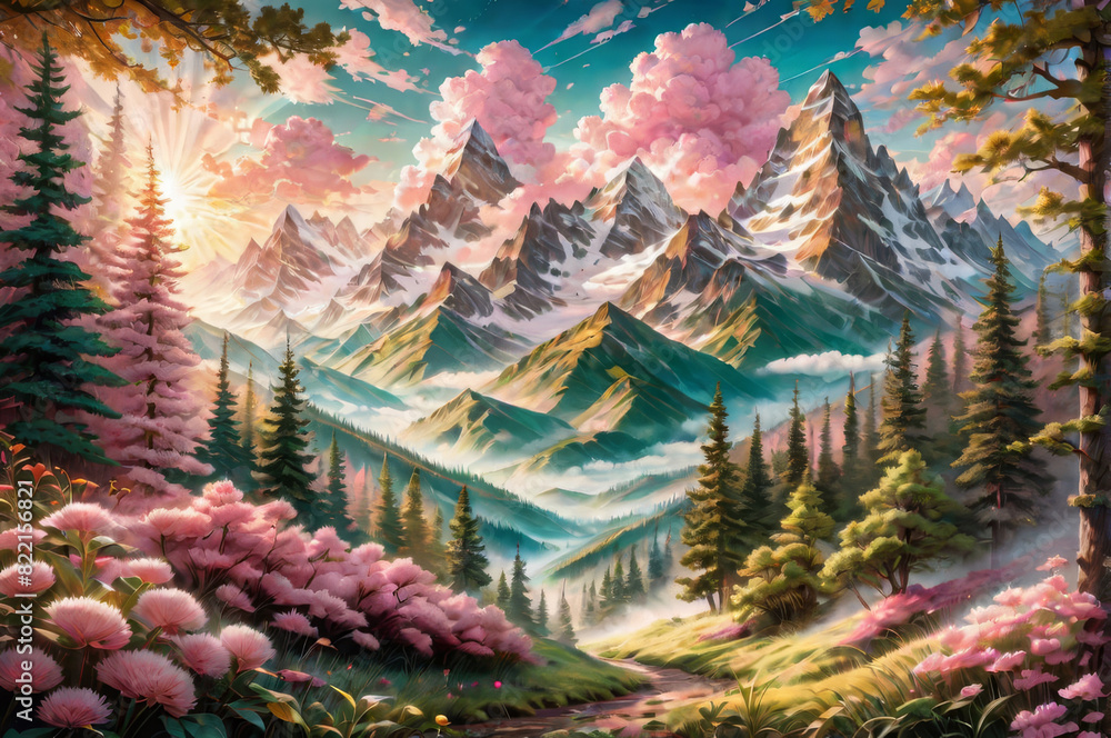 Obraz premium A fantastic landscape in pink tones.