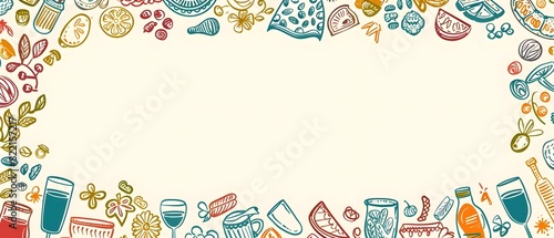 Festive Passover Doodle Border Design with Blank Space for Mockup or Message
