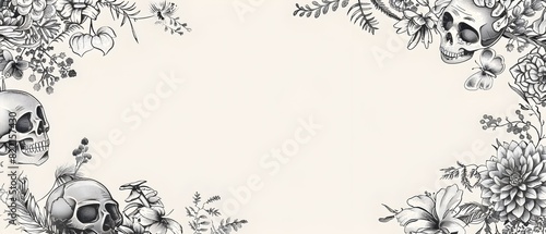 Intricate Doodle Page Border Design with Blank Space for Mockup Background Featuring Vintage Inspired Botanical Elements and Delicate Floral Motifs