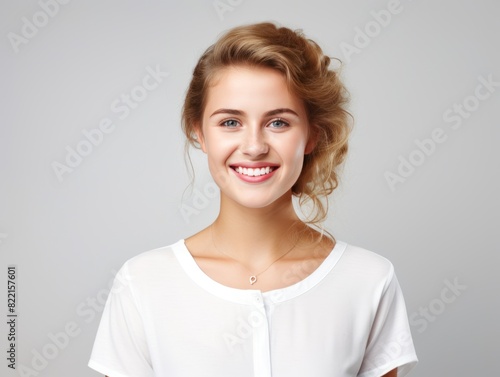 White background Happy european white Woman realistic person portrait of young beautiful Smiling Woman Isolated on Background ethnic diversity equality acceptance concept 
