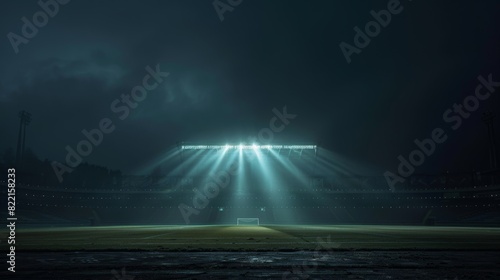 Football field illuminated by spotlights at night