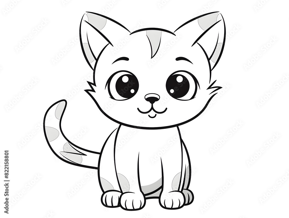 Coloring page outline simple illustration of a cute cat, white background Coloring page outline simple illustration of a cute cat, white background