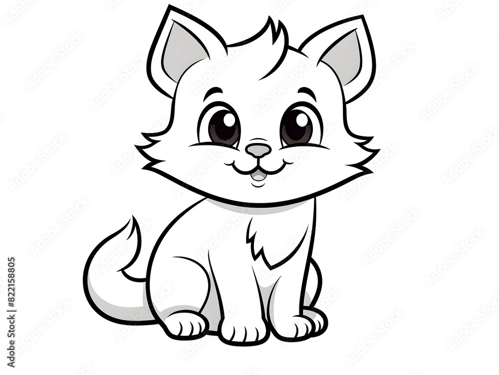 Coloring page outline simple illustration of a cute cat, white background Coloring page outline simple illustration of a cute cat, white background