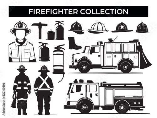 Set of Firefighter Silhouettes