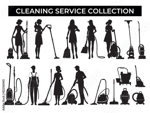 Silhouettes of Cleaning Service Workers