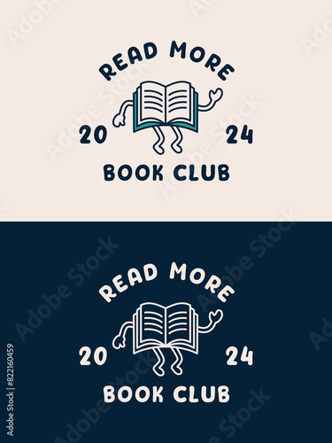 Read more book club positive typography. Stylish book mascot illustration for printable products.