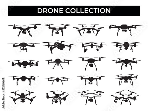 Collection of Black and White Silhouettes of Flying Devices