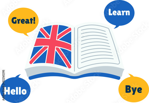English Subject Book Open, Hello, Great, Learn, Bye