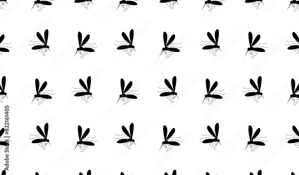 Mosquito silhouettes seamless pattern on white background. Simple vector design for textiles, wallpapers, and prints. Backdrop for pest control, health warnings, and informational posters.