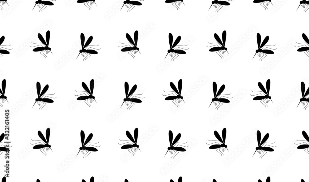 Mosquito silhouettes seamless pattern on white background. Simple vector design for textiles, wallpapers, and prints. Backdrop for pest control, health warnings, and informational posters. Mosquito silhouettes seamless pattern on white background. Simple vector design for textiles, wallpapers, and prints. Backdrop for pest control, health warnings, and informational posters.