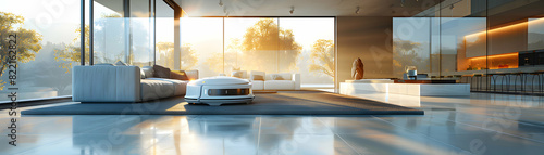 Automated home cleaning robots in futuristic smart home, showcasing robotic technology for convenient, spotless living space   concept photo photo