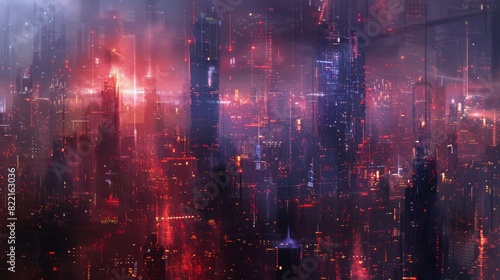 Futuristic cyberpunk city with neon lights and fog
