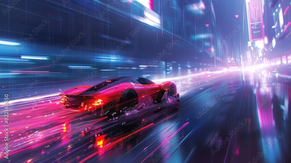 Elegant sports car: a sleek vehicle rushing down the road at high speeds, capturing the thrill of high-performance driving and the allure of automotive design. Elegant sports car: a sleek vehicle rushing down the road at high speeds, capturing the thrill of high-performance driving and the allure of automotive design.