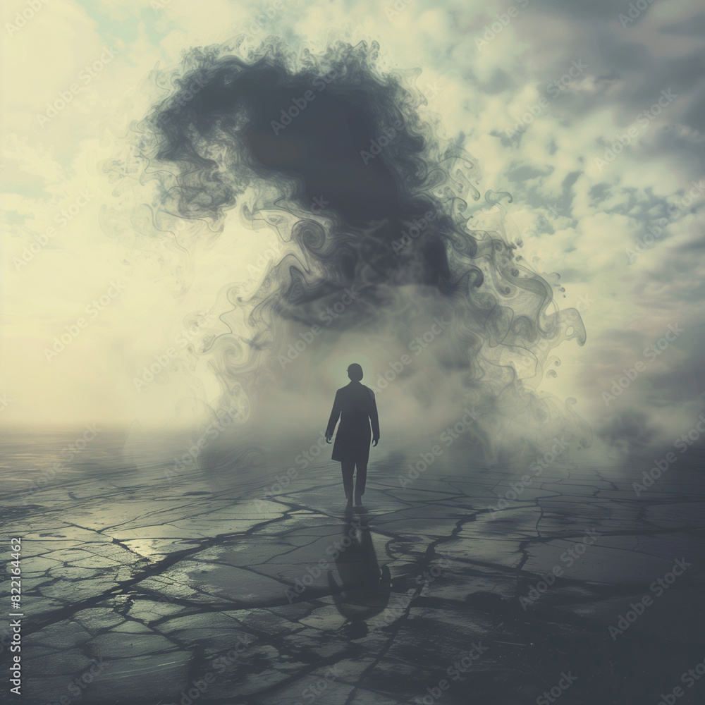A person facing obstacles with a shadow of negative actions behind them A person facing obstacles with a shadow of negative actions behind them