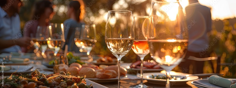 wine glasses on picnic table close-up wine glasses on picnic table close-up