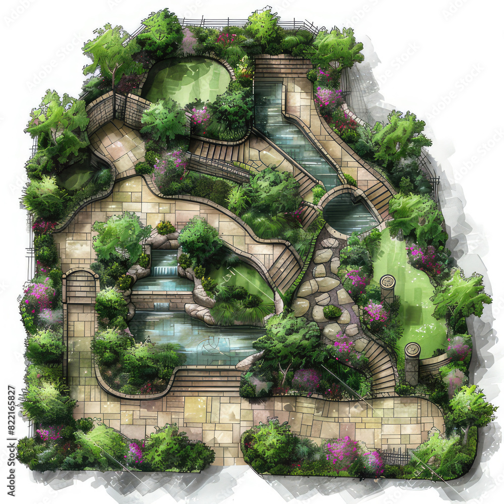 Obraz premium Landscape architect design backyard plan for villa 
