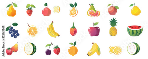 set of many fruit icons isolated on white or transparent png