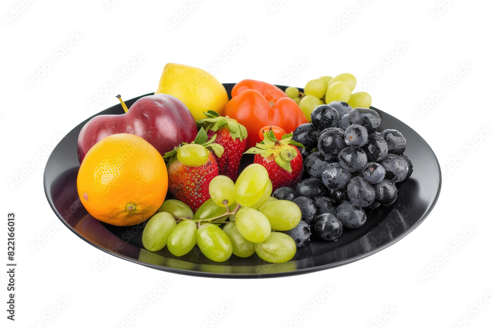 black plate with fresh fruits isolated on white or transparent png black plate with fresh fruits isolated on white or transparent png