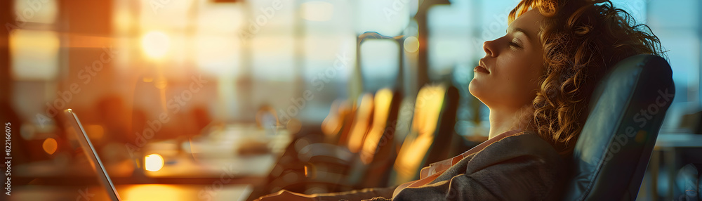 Photo realistic as Businesswoman asleep on laptop concept: A businesswoman asleep on her laptop in a conference room showing the impact of long meetings and work hours. Business bu Photo realistic as Businesswoman asleep on laptop concept: A businesswoman asleep on her laptop in a conference room showing the impact of long meetings and work hours. Business bu
