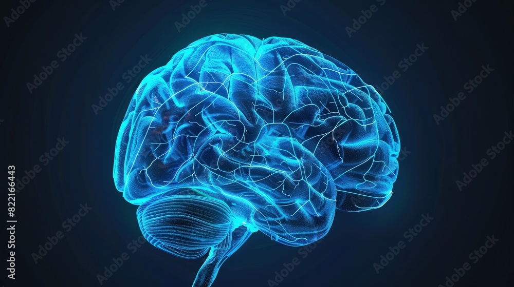 A highly detailed sagittal view X-ray illustration of the human brain, showcasing the corpus callosum, ventricles, and the detailed texture of the brain's folding patterns. A highly detailed sagittal view X-ray illustration of the human brain, showcasing the corpus callosum, ventricles, and the detailed texture of the brain's folding patterns.