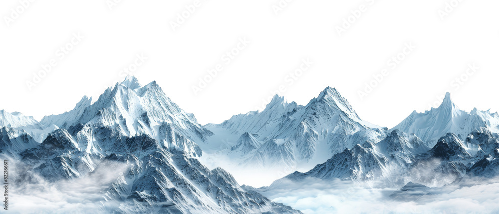 Snow-Covered Mountain Range in Winter on transparent Snow-Covered Mountain Range in Winter on transparent