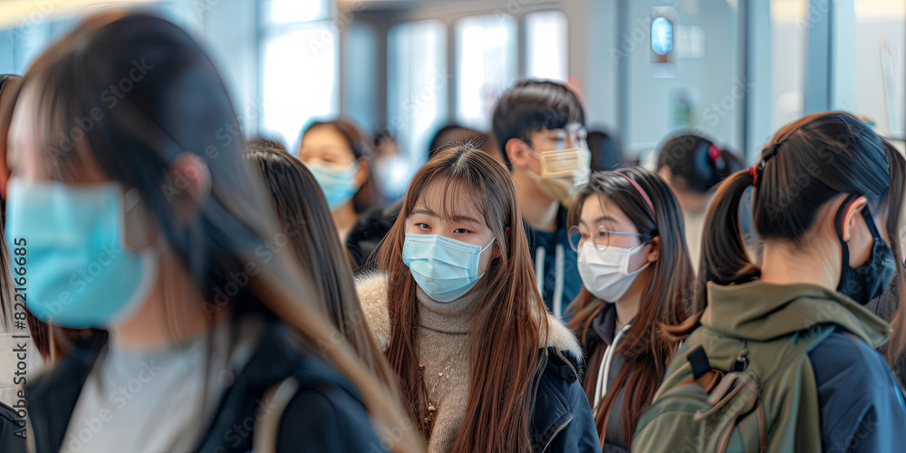group of young people wearing masks, generative AI group of young people wearing masks, generative AI