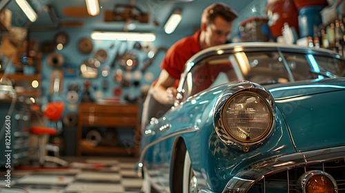 Car Restoration Passion: A Man s Journey of Patience and Skill in Garage   Photo Realistic Image Capturing Classic Car Revival Hobby