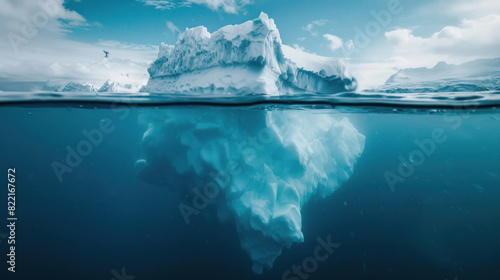 Iceberg melting rapidly in an open water body  a stark image of climate change.