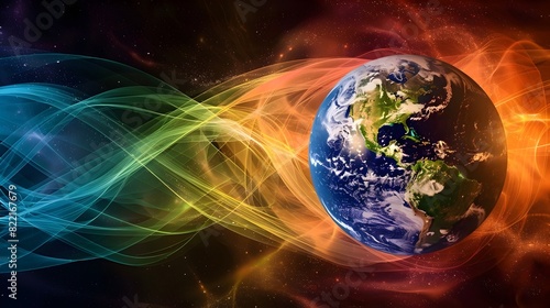Vibrant Infrared Radiation Waves Surrounding Glowing Earth in Cosmic Space