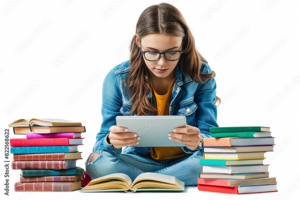 Student using tablet for online classes, showcasing modern elearning and virtual education technology Student using tablet for online classes, showcasing modern elearning and virtual education technology