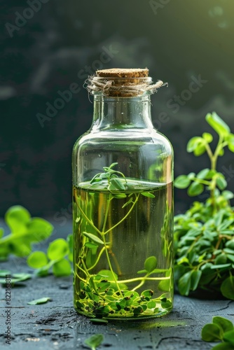 Moringa essential oil. Selective focus