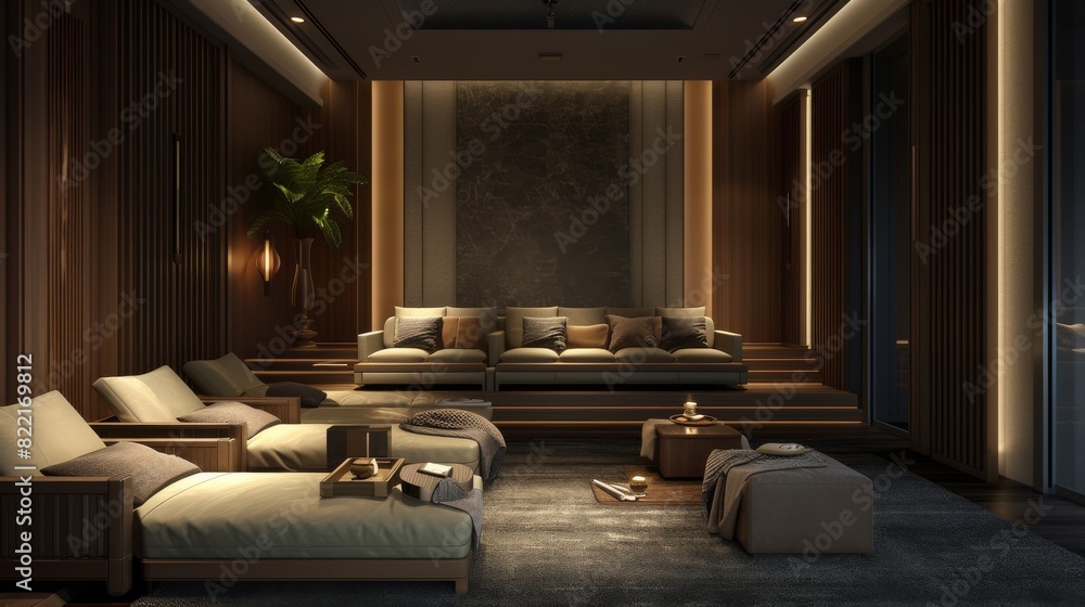 Elegant and spacious living room with a minimalist modern design, featuring soft sofas and warm lighting. Elegant and spacious living room with a minimalist modern design, featuring soft sofas and warm lighting.