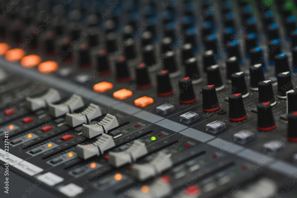 Fototapeta premium Mix audio for meetings with multiple buttons. for good and clear sound in meetings