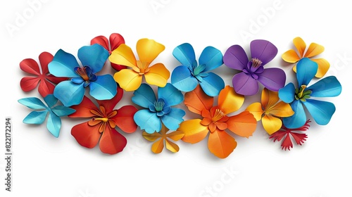 Paper flowers depicted in 3D clipart style, set against a pristine white backdrop.