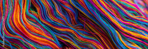 Photos Colorful waves of vibrant, mixed rainbow colours of cotton thread, ready to be woven into traditional Guatemalan textiles