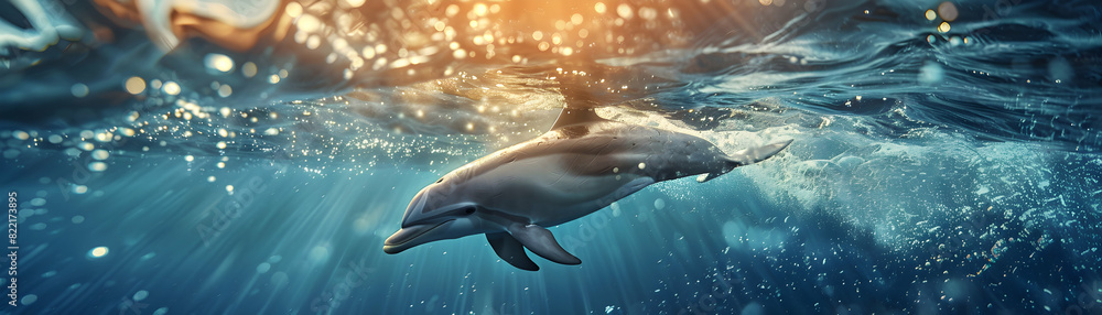 Dolphin hunting fish in the ocean, showcasing intelligence and teamwork skills   Photo Stock Concept