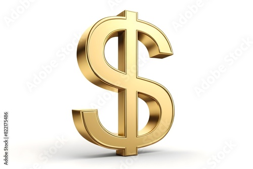 Golden Dollar Symbol, Isolated on a White Background. 3d Golden Dolar Sign for Finance, Wealth, and Business Concepts.
