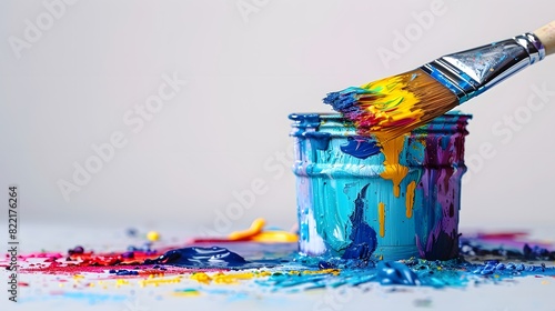 Colorful watercolor paint on white background with copy space, closeup. 