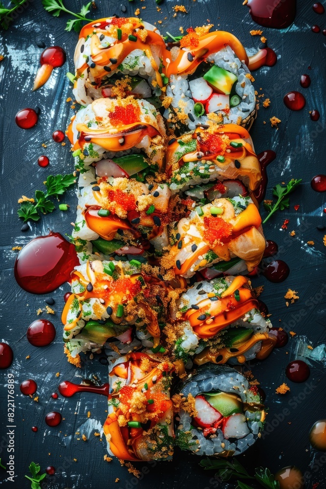 close up of sushi and rolls. Selective focus close up of sushi and rolls. Selective focus