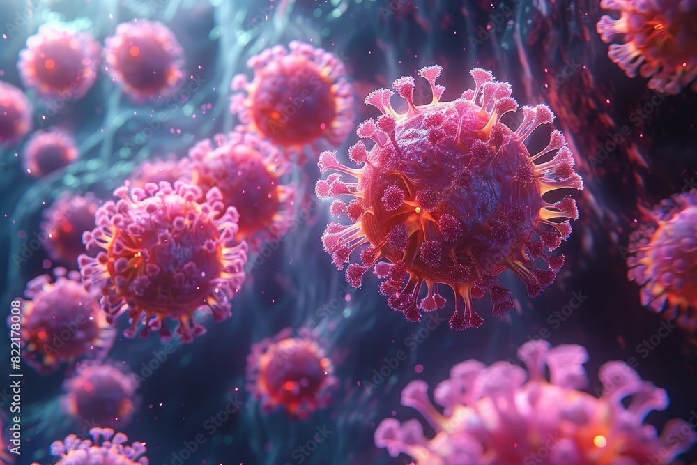 coronavirus particles with detailed spikes. Conceptual image for viral infections and pandemics. coronavirus particles with detailed spikes. Conceptual image for viral infections and pandemics.