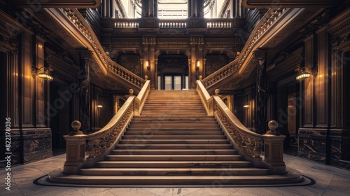 Grand stone staircase in a historical building for interior design or architectural projects