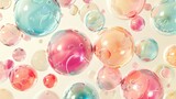 A seamless pattern of oil bubbles floating on a light background. The bubbles vary in size and display a range of pastel colors, creating a calming and aesthetically pleasing design perfect for
