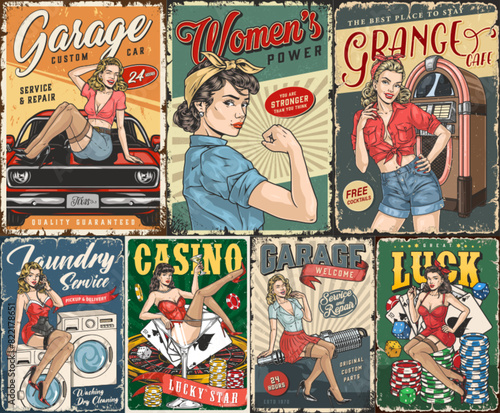Pinup girls colorful set sticker