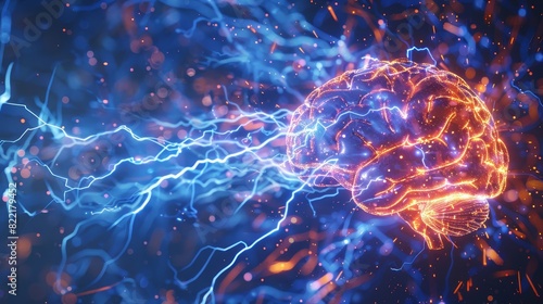 Wallpaper Mural A blue background with electrical activity, flashes, and lightning depicts the human brain. Torontodigital.ca