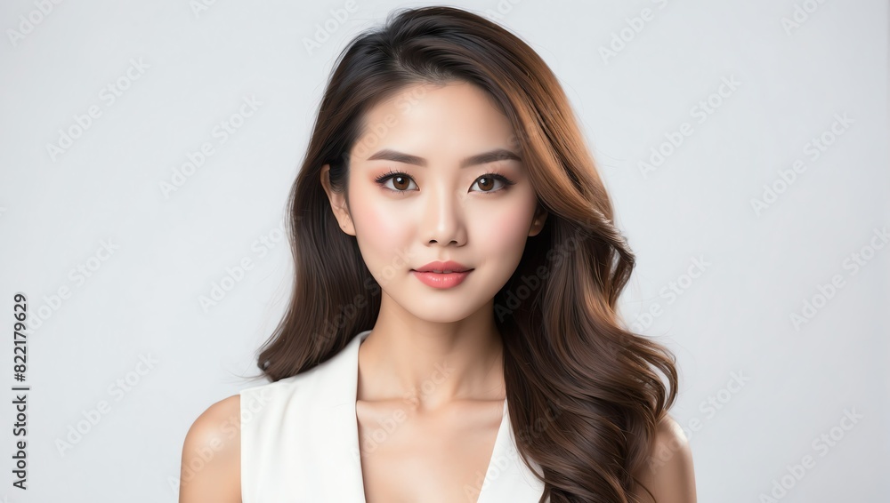 headshot of asian beautiful woman model on plain white background studio from Generative AI headshot of asian beautiful woman model on plain white background studio from Generative AI