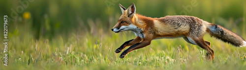 Cunning Fox Hunting Rabbit: Photo Realistic Concept Capturing the Speed and Precision of a Predator in a Meadow Setting photo