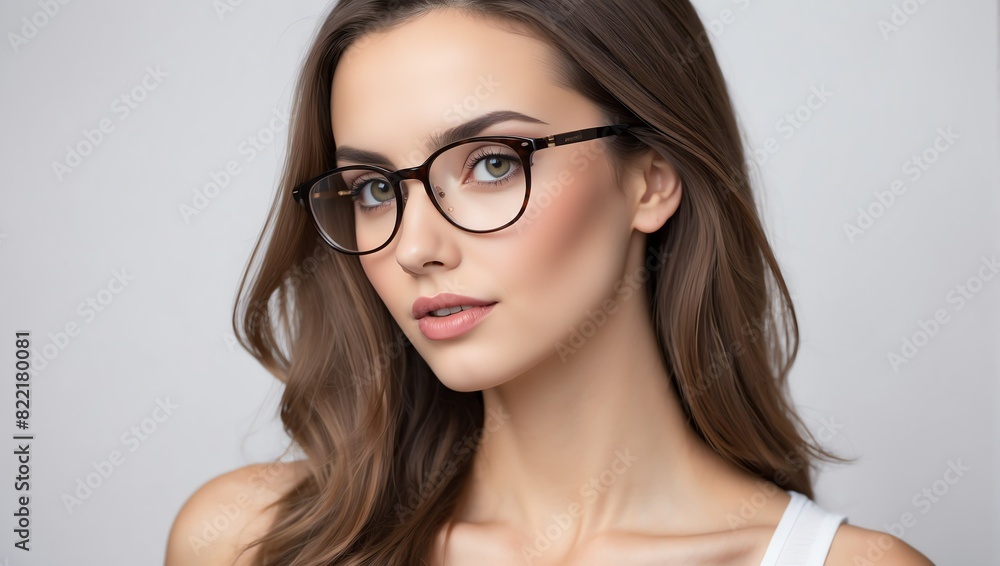 headshot of glasses beautiful woman model on plain white background studio from Generative AI headshot of glasses beautiful woman model on plain white background studio from Generative AI